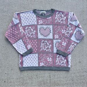 Women’s Pink White and Grey Patchwork Sweater Size Small Vintage Good Condition